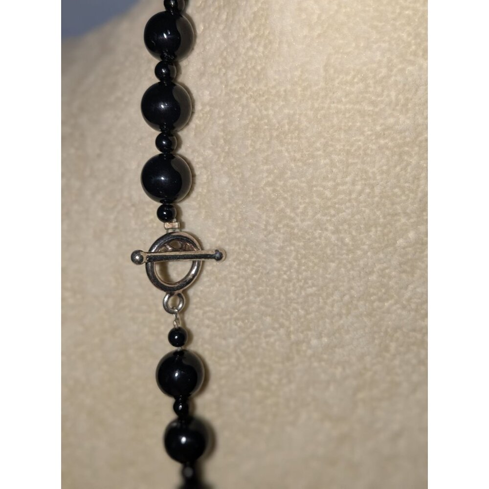 Black Beaded 64" Necklace Faceted Beads Silver Toggle Closure - Picture 12 of 14